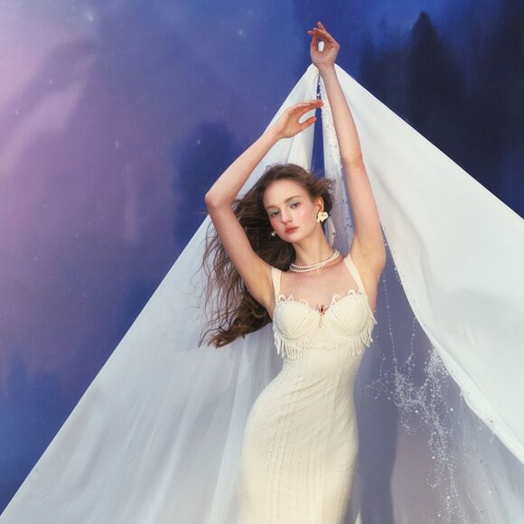 Sirencore Pearl Fringe Mermaid MiNI Gown /Maxi Dress - Picture 12 of 16